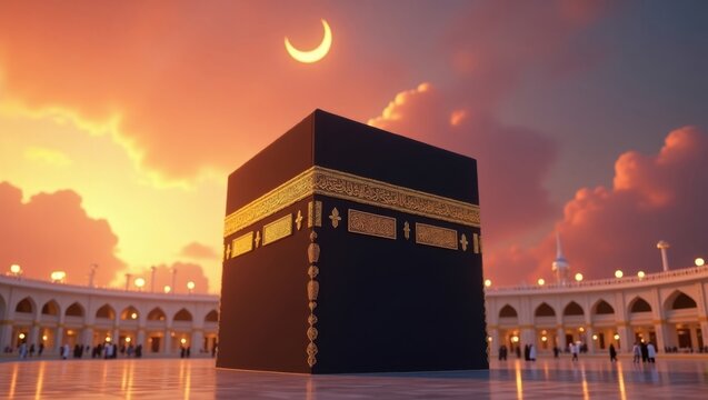 Kaaba in Mecca Saudi Arabia with crecent