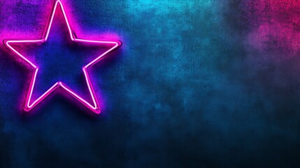 Fototapeta premium Neon Pink Star on a Dark Blue Textured Wall