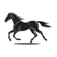 Horse in a running pose silhouette, Black Horse Silhouette in Motion, Horse icon vector