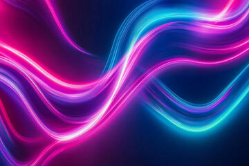 Vibrant abstract light trails in pink and blue against a dark background, creating a dynamic atmosphere