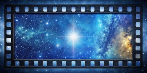 Film frame with a transparent background of a starry night sky, stars, film frame,  stars,film frame