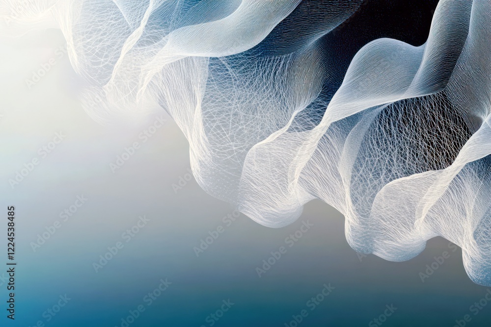 Poster abstract white fabric texture with flowing waves on a soft gradient background creating a serene and
