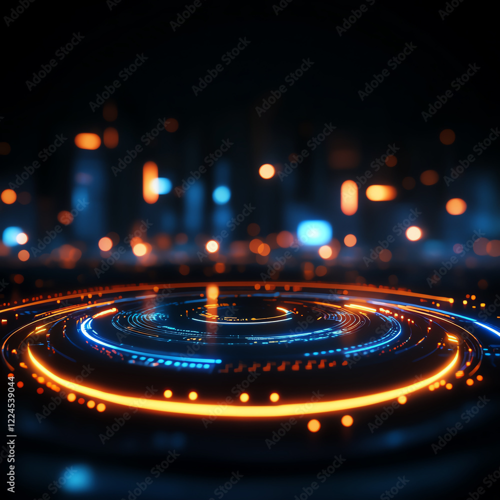 Wall mural futuristic neon light pattern creating a hypnotic circular design. perfect for tech-themed projects 