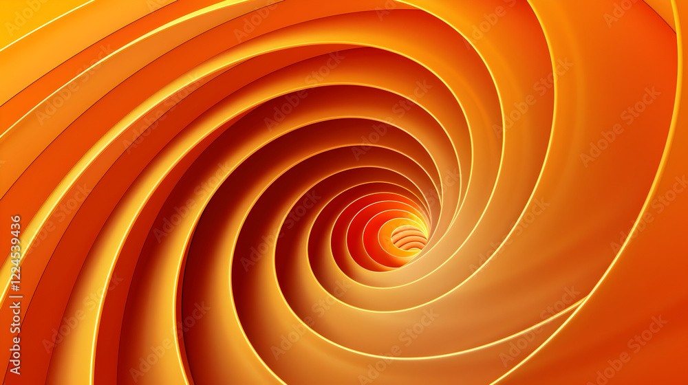 Poster a vibrant spiral design in warm orange hues, creating a dynamic visual effect.