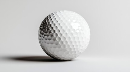 Golf ball resting on a smooth surface with soft shadows highlighting its textured dimples