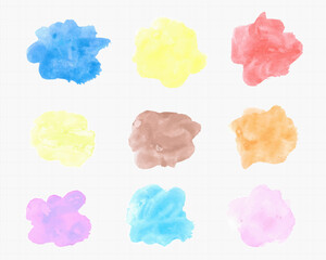 Soft watercolor brushstrokes and splashes in pastel and vibrant colors on light background. Ideal for digital design, branding, backgrounds, and creative projects.