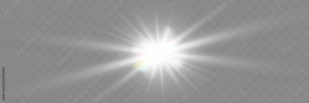 Wall mural bright glowing light burst with soft edges and subtle rays on a transparent background, suitable for