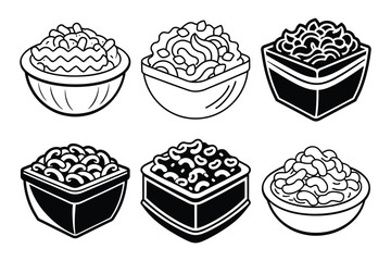 Mac and Cheese Bowls sets icon vector on White Background ,Vector Art Illustration on white background.