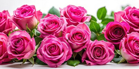 Obraz premium Vibrant pink roses in full bloom on a clean white background , white, blooms, white
