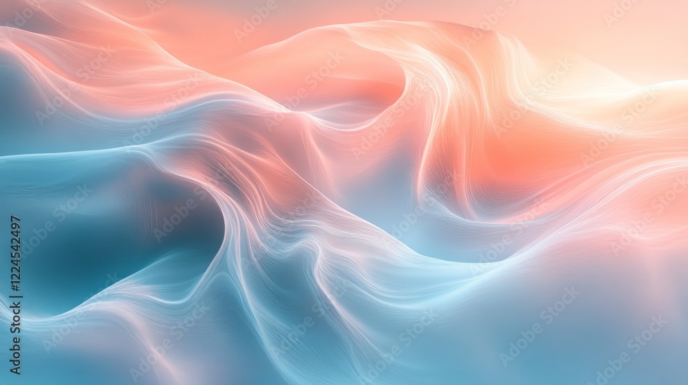 Poster abstract background with soft pastel gradients and delicate swirling lines resembling a gentle breez