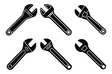 Adjustable Wrench sets con vector on White Background ,Vector Art Illustration on white background.