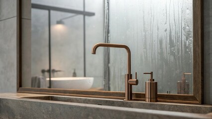 Foggy Mirror with Copper Faucet