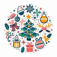 Obraz premium Colorful Christmas elements in a circle.