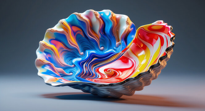 3D Shell with Vibrant Colorful Texture - Artistic Marine Design