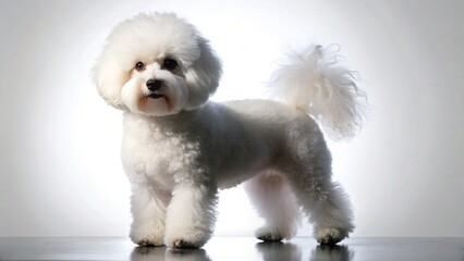 Happy Bichon Frise Dog Silhouette, Fluffy White Puppy, Playful Pet, Transparent Background Stock Photo
