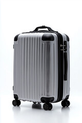Fototapeta premium High-end modern luggage on wheels showcases elegance and luxury against a pristine white background