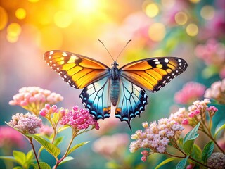 Fototapeta premium Minimalist Butterfly Closeup: Delicate Wings on Blooming Shrub