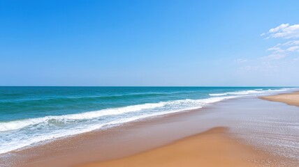 Fototapeta premium Serene View of Blue: Tranquil Waters Under a Clear Sky, Embracing Nature's Peaceful Palette