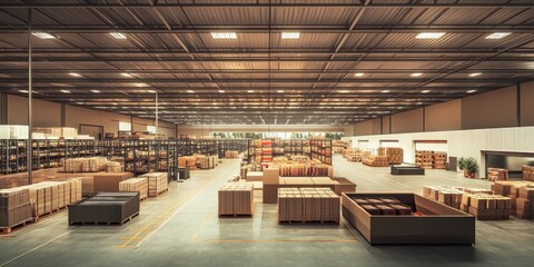 Fototapeta premium A warehouse with goods being organized and shipped, representing the efficient flow of products within the logistics system