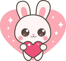 Cute Kawaii Bunny Illustration for Valentine's day.