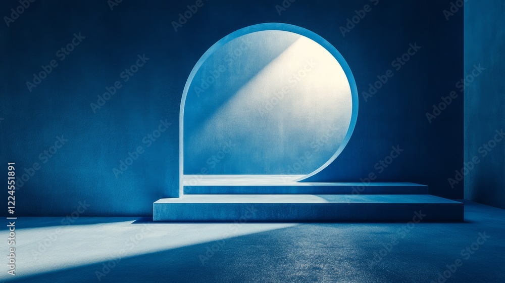 Poster minimalistic blue background with faint dotted patterns forming a geometric design