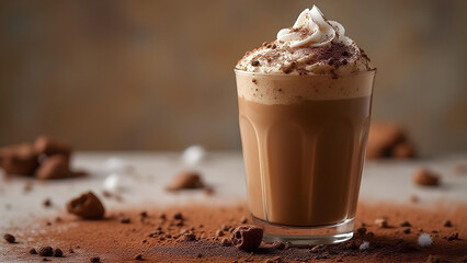 Indulge in a decadent mocha, topped with a swirl of whipped cream and a dusting of cocoa powder. This creamy beverage is the perfect treat for any chocolate lover.