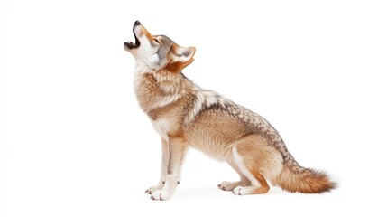 Fototapeta premium Howling Coyote on White Background