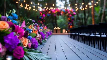 Vibrant Floral Wedding Ceremony Decor in a Lush Garden Setting