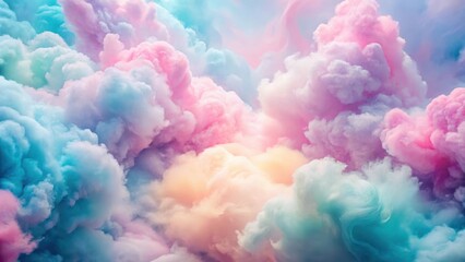 Fototapeta premium Soft pastel hues blend in a mesmerizing gradient background with delicate fluffy cloud shapes resembling cotton candy, vibrant