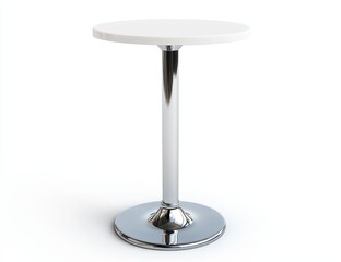 White round top table with chrome pedestal base.
