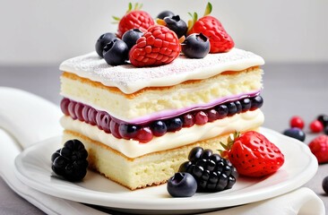 cake with cream and berries