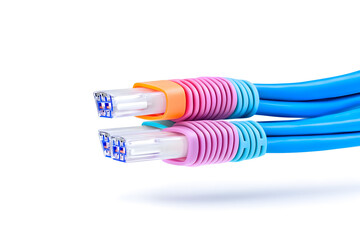 Fiber optic cables isolated on white background