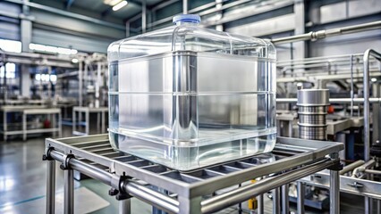 Transparent liquid filling a square container , chemical solution