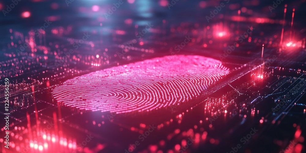 Leinwandbilder futuristic digital processing of biometric identification fingerprint scanner. concept of surveillance and security scanning of digital programs cyber futuristic applicat