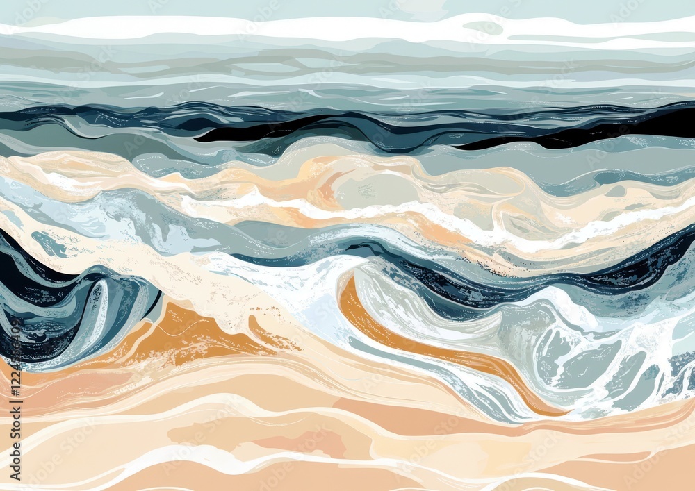Poster abstract waves and ocean textures in soft tones, fluid movement, and natural patterns perfect for ba