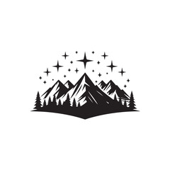 starry peaks silhouette vector line art logo