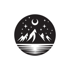 starry peaks silhouette vector line art logo