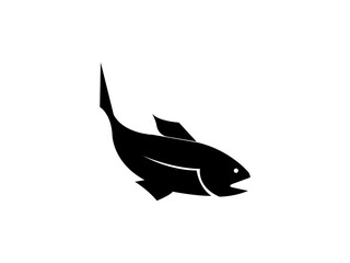 Fish or seafood flat icon for food apps and websites.Grouper fish silhouettes vector illustration collection set.Salmon fish silhouette vector art icon isolated on white background.Fish icon black sil