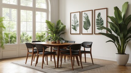 Modern Dining Room Interior with Wooden Table and Chairs