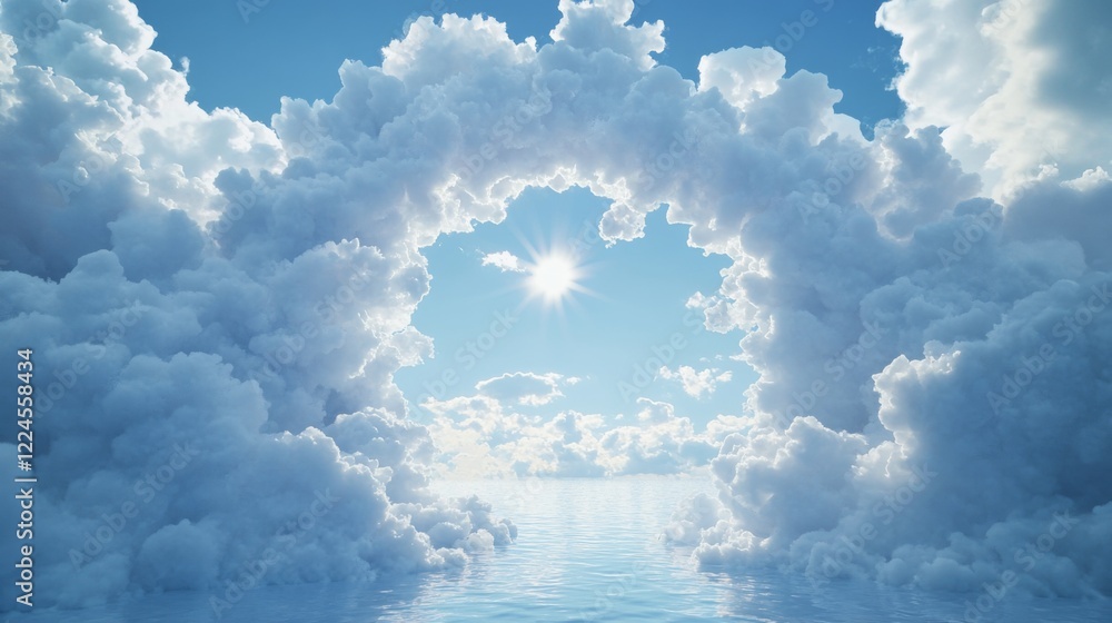 Wall mural 3d rendering of beautiful white clouds in curved shape with blue sky background