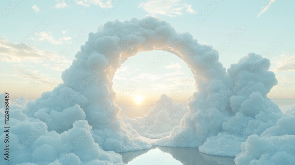 Wall mural 3d rendering of beautiful white clouds in curved shape with blue sky background
