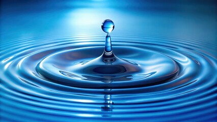 Water drop on blue background with ripples and reflection , water, transparent,  water, transparent, movement, liquid