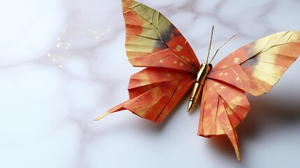 Fototapeta premium Elegant Origami Butterfly Art Decorates White Surface