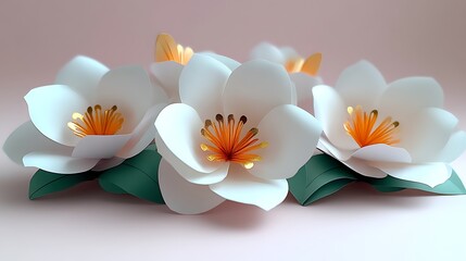 Elegant Paper Flowers Delicate White Petals Gold Accents