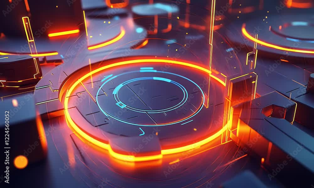 Poster Abstract futuristic technology interface, glowing circuits, digital background, for tech presentations