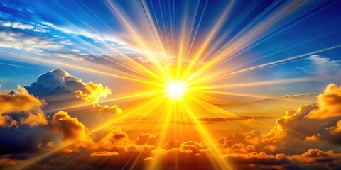 Obraz premium Solar rays bursting through the clouds in a vibrant yellow and orange hue