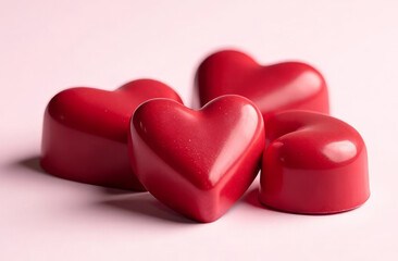Fototapeta premium Heart shaped chocolates. On a light background. Valentine's day and love concept.