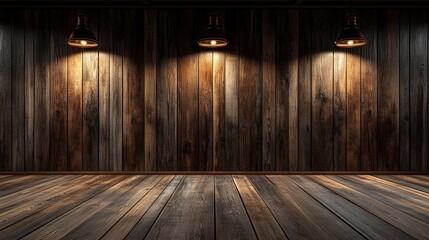 Empty room with wooden wall and wood floor