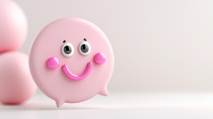 Happy emoticon chat bubble, neutral background, 3D render, positive communication