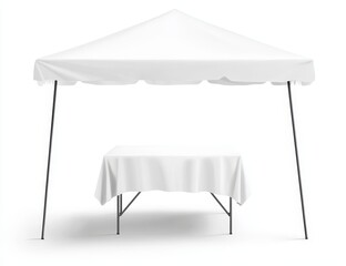 White canopy tent with table, isolated. (1)